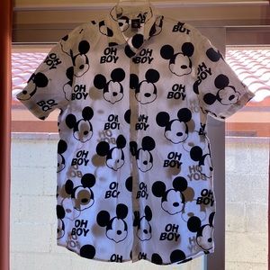 Neff x Disney Mickey Mouse ‘OH BOY’ White/Black Button-Up Shirt, Men’s size S